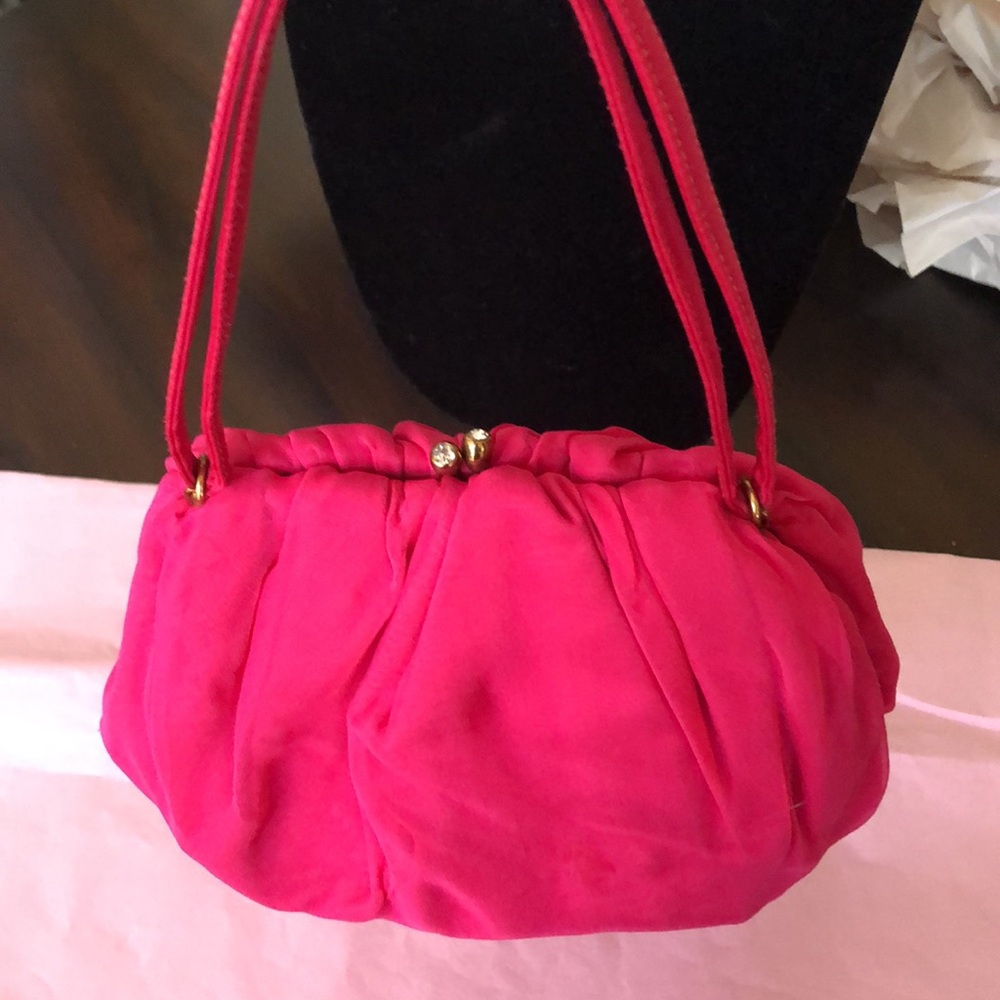 MM 3-pc cute lipstick pink going out bag silk satin lined + change purse, mirror